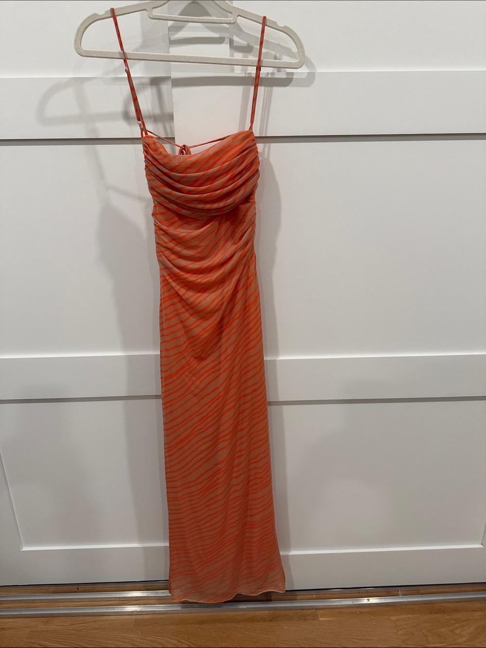 Zara Orange Striped Spaghetti Strap Maxi Dress